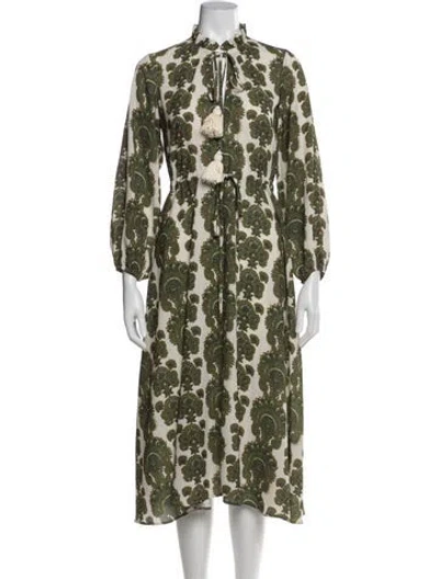 Pre-owned Cara Cara Floral Print Midi Length Dress In Green
