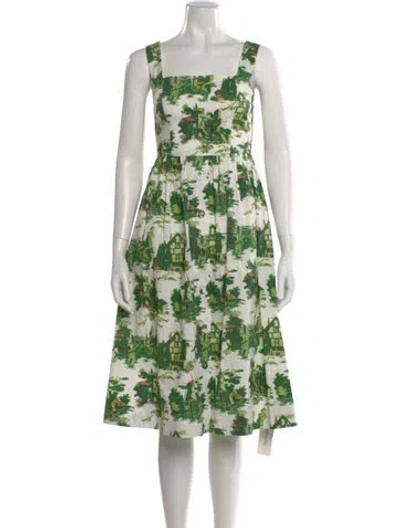 Pre-owned Cara Cara Floral Print Midi Length Dress In Green