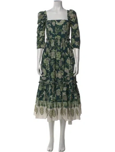 Pre-owned Cara Cara Floral Print Midi Length Dress In Green