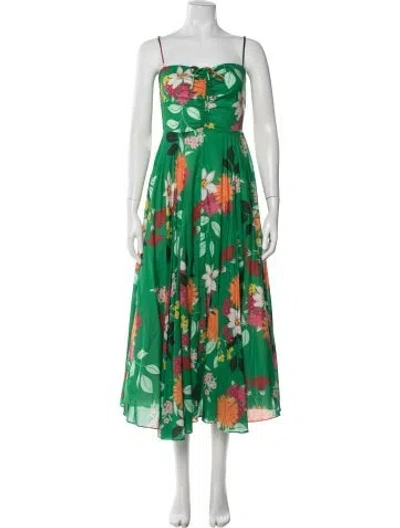 Pre-owned Cara Cara Floral Print Midi Length Dress In Green