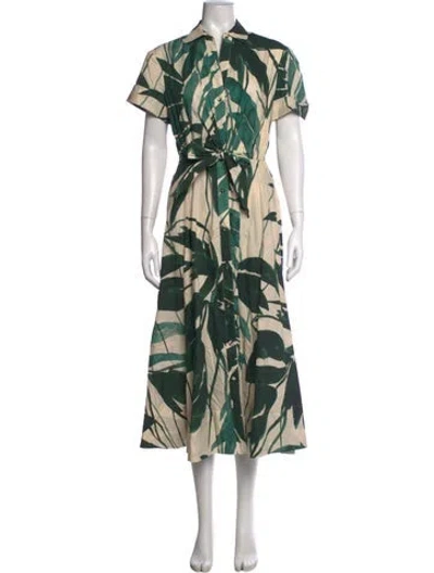 Pre-owned Cara Cara Floral Print Midi Length Dress In Green
