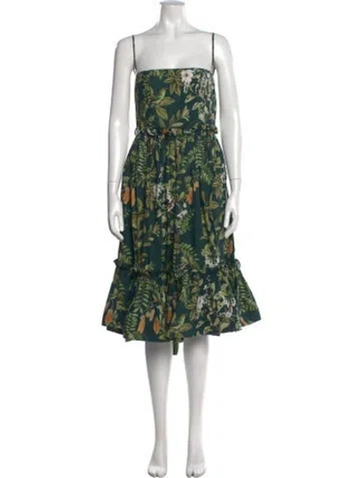 Pre-owned Cara Cara Floral Print Midi Length Dress In Green