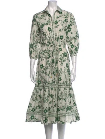 Pre-owned Cara Cara Floral Print Midi Length Dress In Green