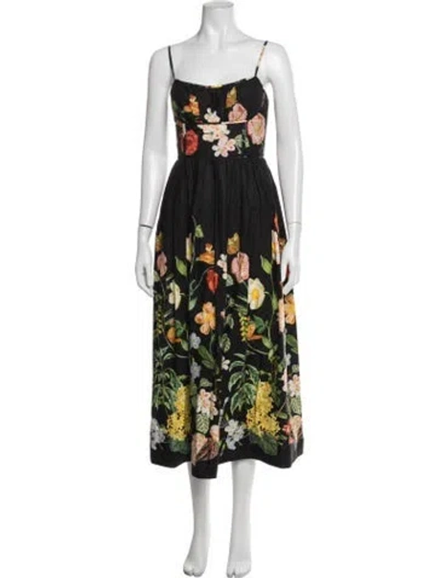 Pre-owned Cara Cara Floral Print Midi Length Dress In Green