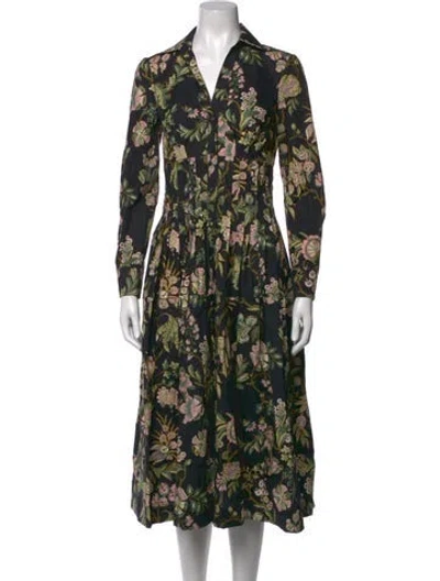 Pre-owned Cara Cara Floral Print Midi Length Dress In Green