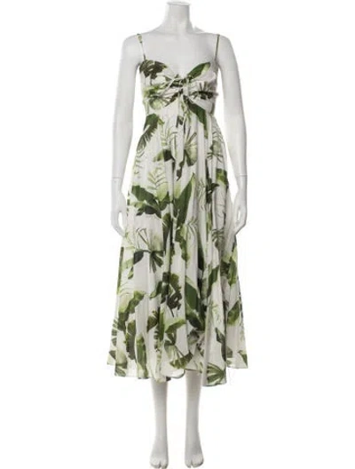 Pre-owned Cara Cara Floral Print Midi Length Dress In Green/white