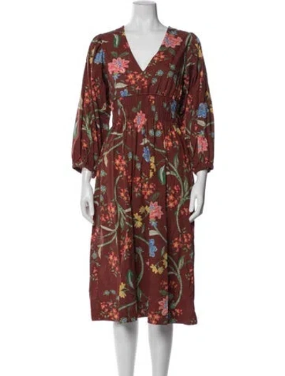 Pre-owned Cara Cara Floral Print Midi Length Dress In Multi