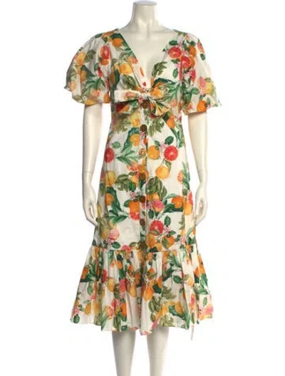 Pre-owned Cara Cara Floral Print Midi Length Dress In Neutral
