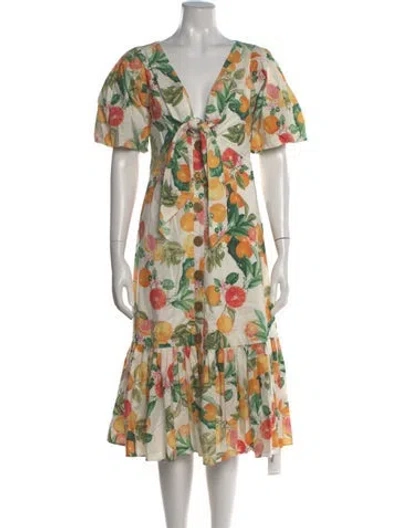 Pre-owned Cara Cara Floral Print Midi Length Dress In Neutral