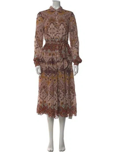 Pre-owned Cara Cara Floral Print Midi Length Dress In Neutral