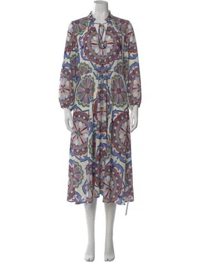 Pre-owned Cara Cara Floral Print Midi Length Dress In Neutral