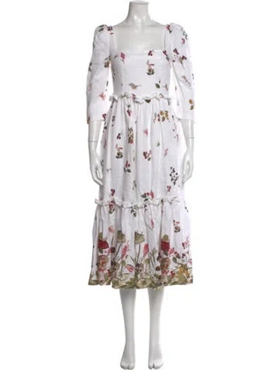 Pre-owned Cara Cara Floral Print Midi Length Dress In Neutral
