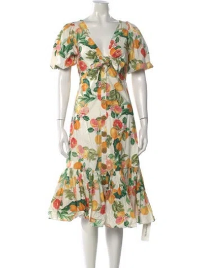 Pre-owned Cara Cara Floral Print Midi Length Dress In Neutral