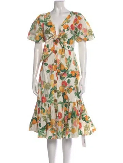 Pre-owned Cara Cara Floral Print Midi Length Dress In Neutral