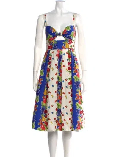 Pre-owned Cara Cara Floral Print Midi Length Dress In Neutral