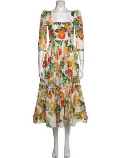 Pre-owned Cara Cara Floral Print Midi Length Dress In Neutrals