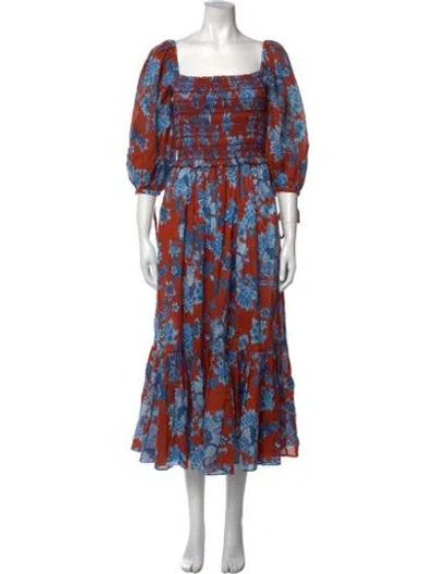 Pre-owned Cara Cara Floral Print Midi Length Dress In Orange