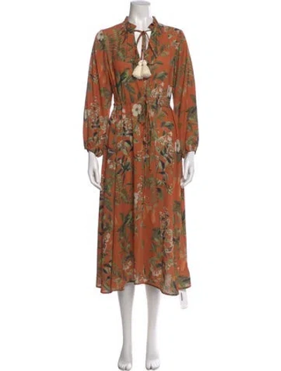 Pre-owned Cara Cara Floral Print Midi Length Dress In Orange
