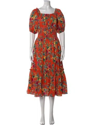 Pre-owned Cara Cara Floral Print Midi Length Dress In Orange