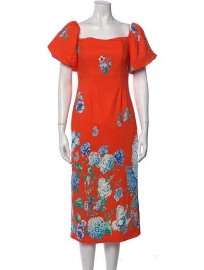 Pre-owned Cara Cara Floral Print Midi Length Dress In Orange