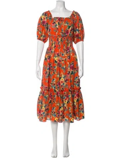 Pre-owned Cara Cara Floral Print Midi Length Dress In Orange