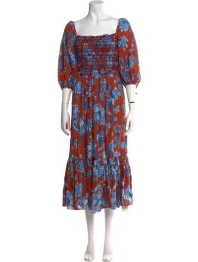 Pre-owned Cara Cara Floral Print Midi Length Dress In Orange