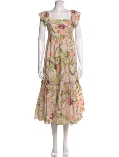 Pre-owned Cara Cara Floral Print Midi Length Dress In Pink