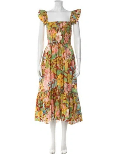 Pre-owned Cara Cara Floral Print Midi Length Dress In Pink