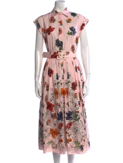 Pre-owned Cara Cara Floral Print Midi Length Dress In Pink