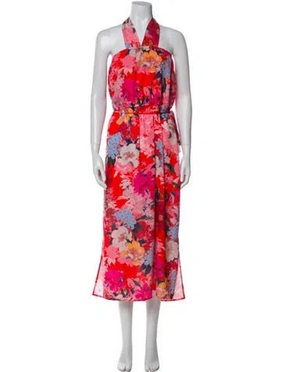 Pre-owned Cara Cara Floral Print Midi Length Dress In Red
