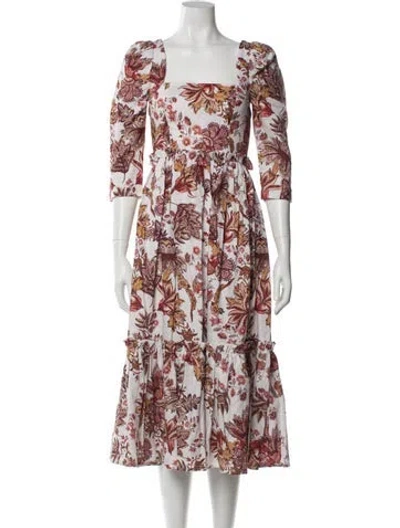 Pre-owned Cara Cara Floral Print Midi Length Dress In Red