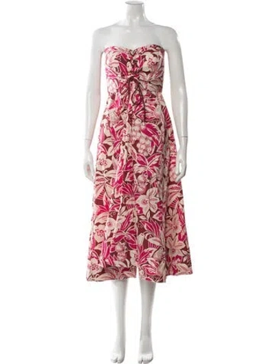 Pre-owned Cara Cara Floral Print Midi Length Dress In Red