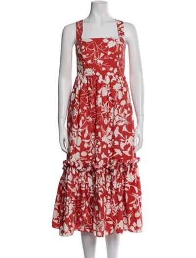 Pre-owned Cara Cara Floral Print Midi Length Dress In Red