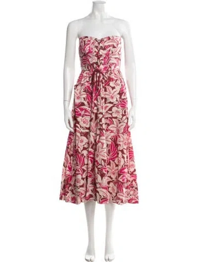 Pre-owned Cara Cara Floral Print Midi Length Dress In Red