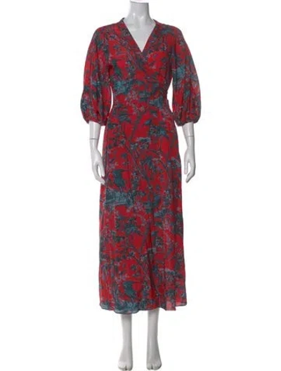Pre-owned Cara Cara Floral Print Midi Length Dress In Red
