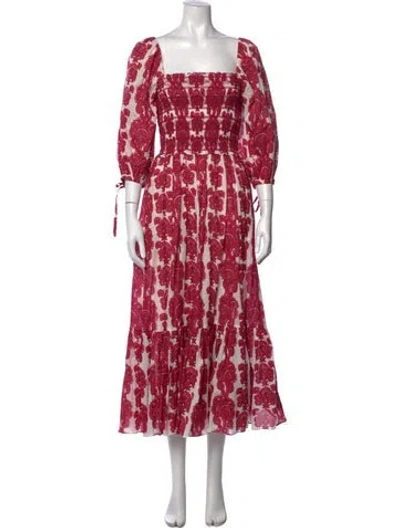 Pre-owned Cara Cara Floral Print Midi Length Dress In Red