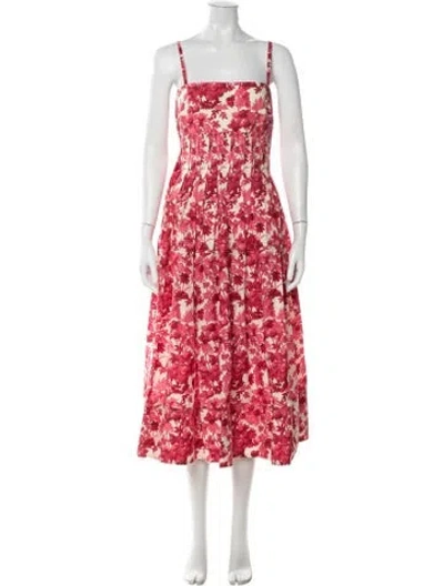 Pre-owned Cara Cara Floral Print Midi Length Dress In Red