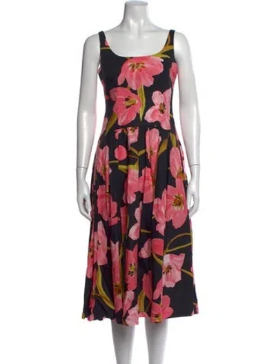Pre-owned Cara Cara Floral Print Midi Length Dress In Red