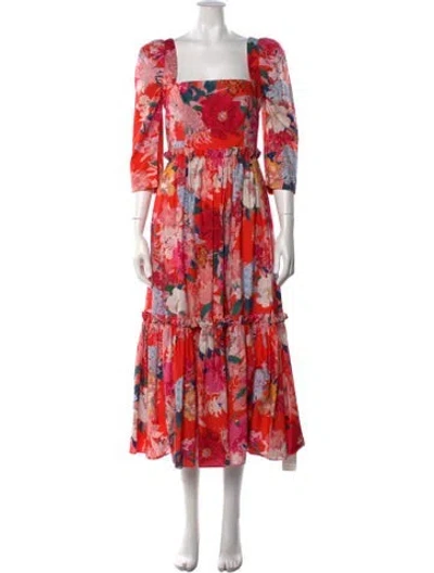 Pre-owned Cara Cara Floral Print Midi Length Dress In Red