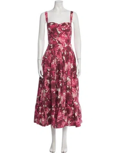 Pre-owned Cara Cara Floral Print Midi Length Dress In Red