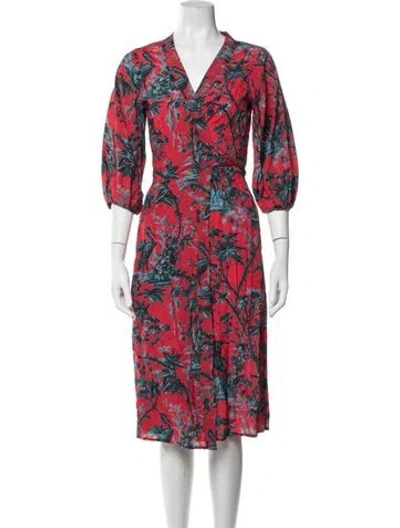 Pre-owned Cara Cara Floral Print Midi Length Dress In Red