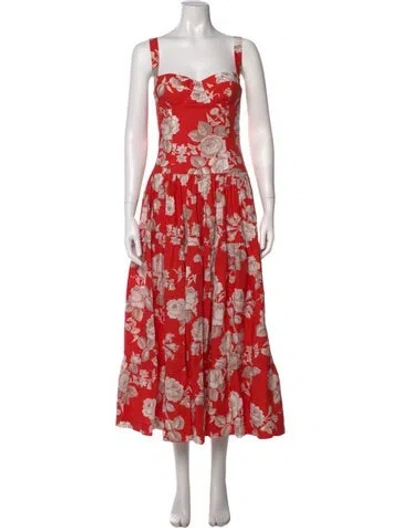 Pre-owned Cara Cara Floral Print Midi Length Dress In Red