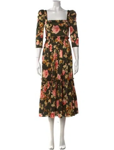 Pre-owned Cara Cara Floral Print Midi Length Dress W/ Tags In Black