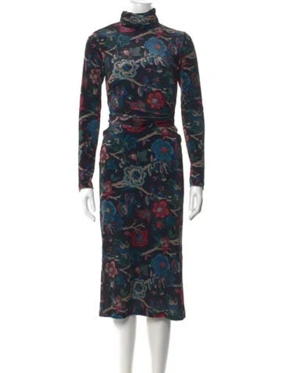 Pre-owned Cara Cara Floral Print Midi Length Dress W/ Tags In Blue