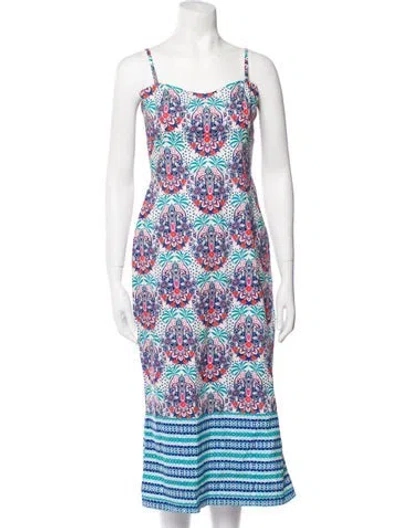 Pre-owned Cara Cara Floral Print Midi Length Dress W/ Tags In Blue