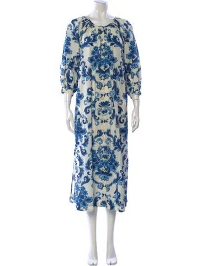 Pre-owned Cara Cara Floral Print Midi Length Dress W/ Tags In Blue