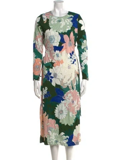 Pre-owned Cara Cara Floral Print Midi Length Dress W/ Tags In Green