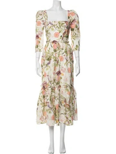 Pre-owned Cara Cara Floral Print Midi Length Dress W/ Tags In Neutrals