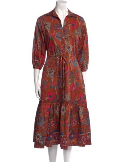 Pre-owned Cara Cara Floral Print Midi Length Dress W/ Tags In Orange