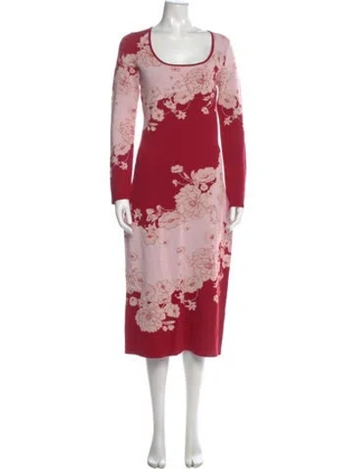 Pre-owned Cara Cara Floral Print Midi Length Dress W/ Tags In Red